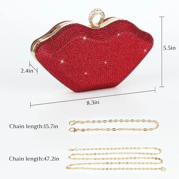 Dazzling Red Rhinestone Evening Bag with Clasp - Glamorous Clutch for Events